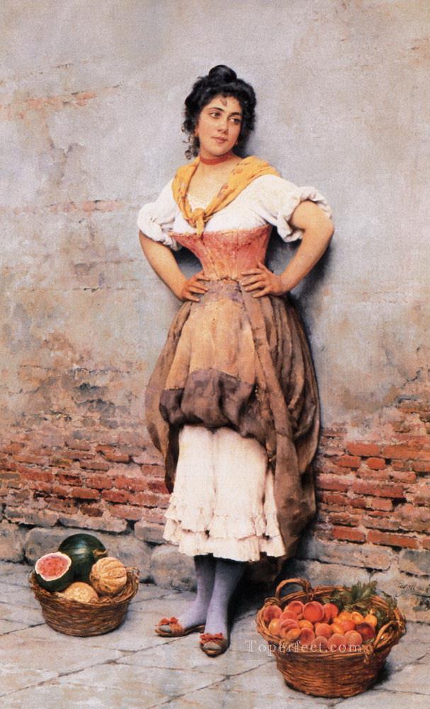 vendedor de frutas Eugene de Blaas hermosa mujer dama Pintura al óleo